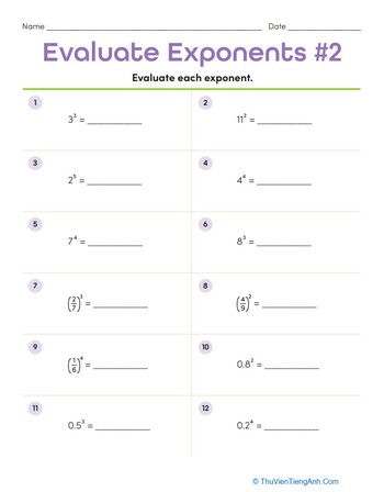 Evaluate Exponents #2