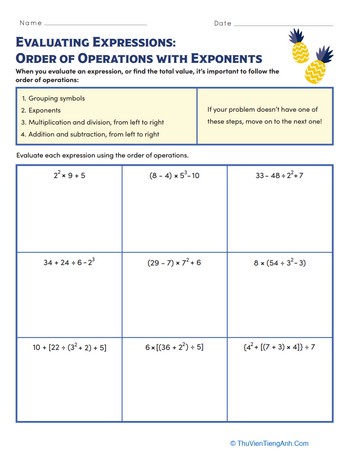 Evaluating Expressions: Order of Operations With Exponents