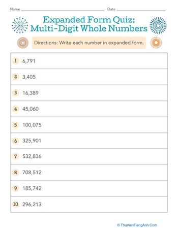 Expanded Form Quiz: Multi-Digit Whole Numbers
