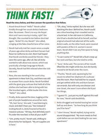 Extended Reading Comprehension: Think Fast!