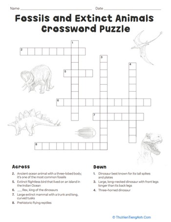 Fossils and Extinct Animals Crossword Puzzle