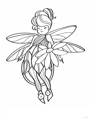 Flowered Fairy Coloring Page