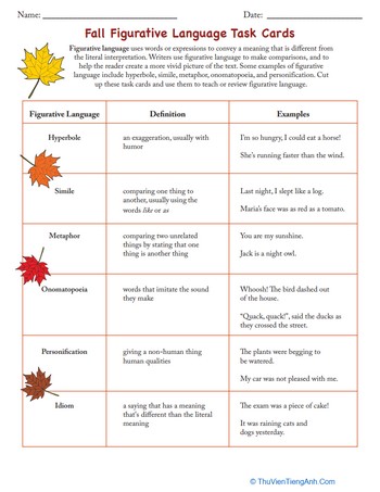 Fall Figurative Language Task Cards