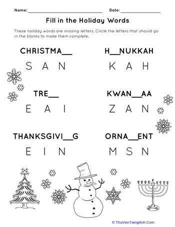 Fill in the Holiday Words