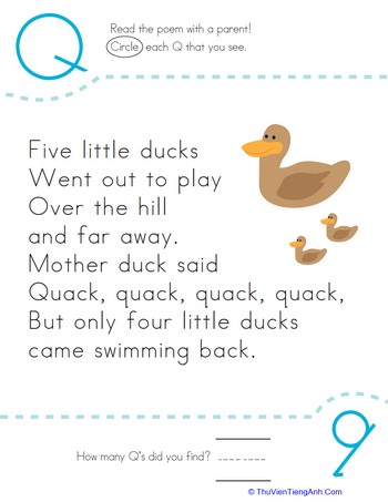 Find the Letter Q: Five Little Ducks