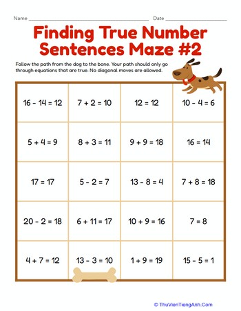 Finding True Number Sentences Maze #2