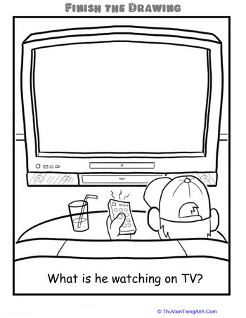 Finish the Drawing: What is he Watching on TV?