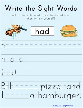 Write the Sight Words: “Had”