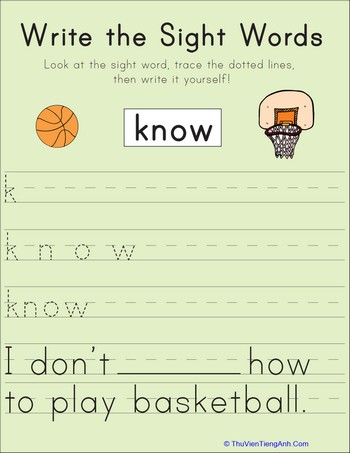 Write the Sight Words: “Know”