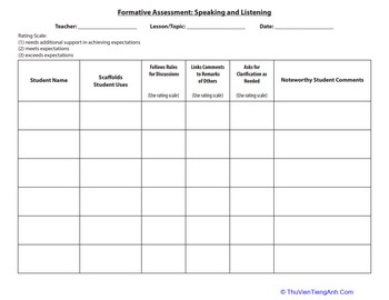 Formative Assessment: Speaking and Listening
