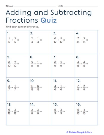 Adding and Subtracting Fractions Quiz