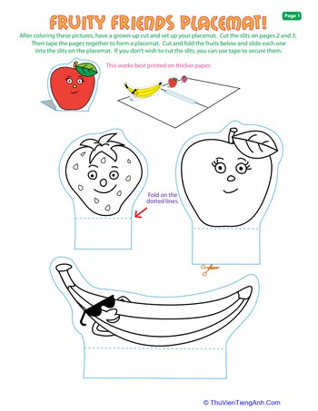 Printable Placemats for Kids: Fruity Friends