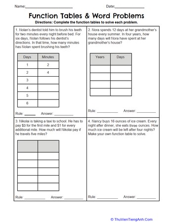 Function Tables & Word Problems