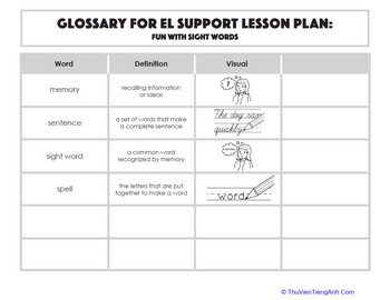 Glossary: Fun with Sight Words
