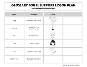 Glossary: Learning New Sight Words