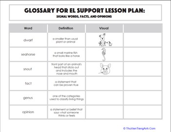 Glossary: Signal Words, Facts, and Opinions