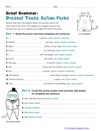 Great Grammar: Present Tense Action Verbs