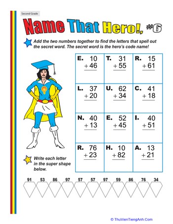 Name that Hero! Two-Digit Addition #6