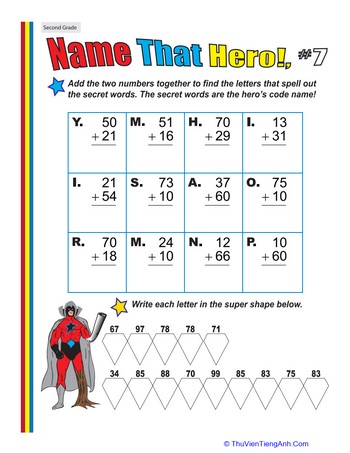 Name That Hero! Two-Digit Addition #7