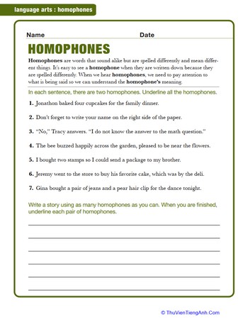 Homophone Sentences