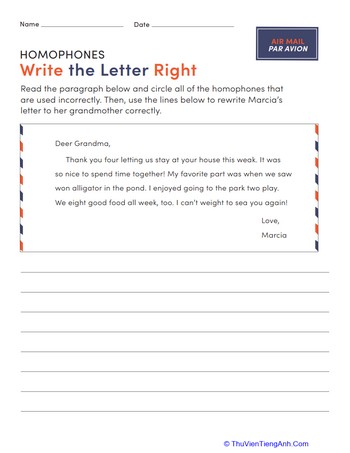 Homophones: Write the Letter Right