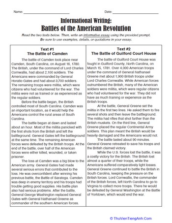 Informational Writing: Battles of the American Revolution