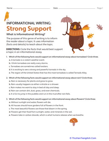 Informational Writing: Strong Support