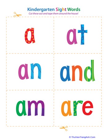 Kindergarten Sight Words: A to Are