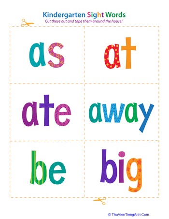 Kindergarten Sight Words: As to Big