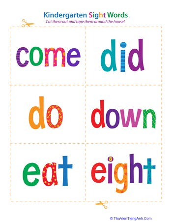 Kindergarten Sight Words: Come to Eight