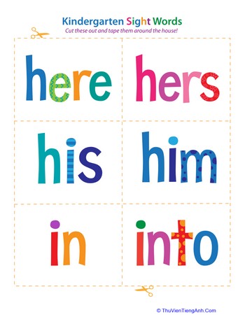 Kindergarten Sight Words: Here to Into