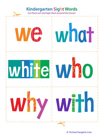 Kindergarten Sight Words: We to With