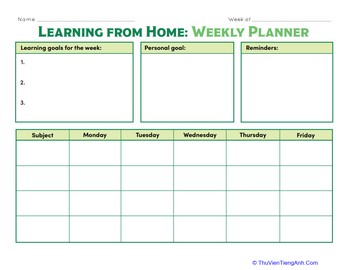 Learning From Home: Weekly Planner