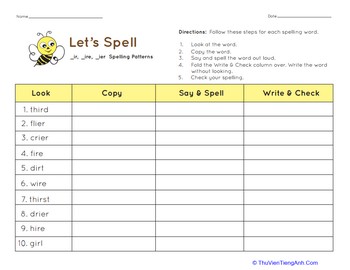 Let’s Spell: -ir, -ire, -ier Spelling Patterns