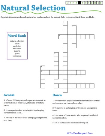 Life Science Crossword: Natural Selection