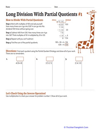 Long Division With Partial Quotients #1