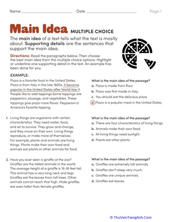 Main Idea Multiple Choice