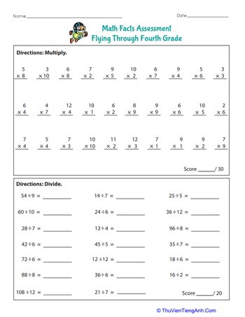 Math Facts Assessment: Flying Through Fourth Grade