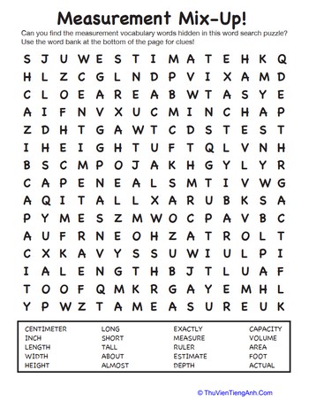 Measurement Word Search