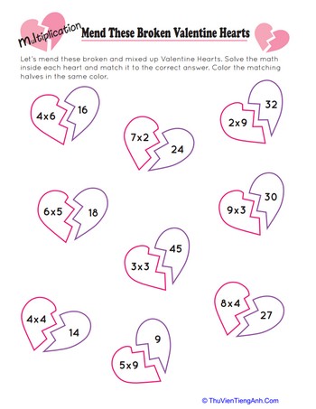 Mend These Broken Valentine Hearts: Multiplication