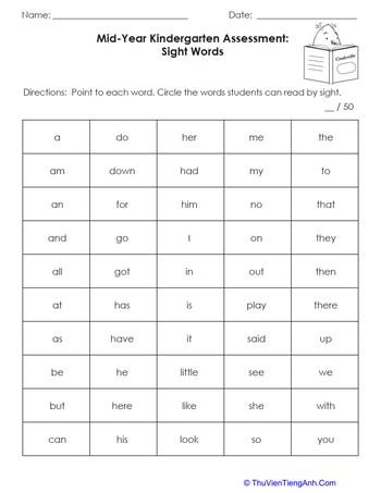 Mid-Year Assessment: Sight Words