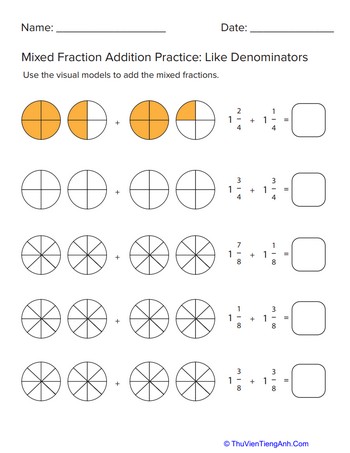Mixed Fraction Addition With Like Denominators #2