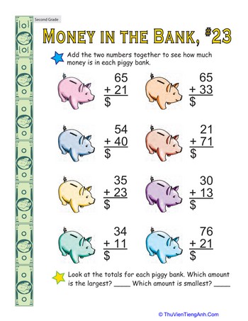 Money in the Bank: Two-Digit Addition #23