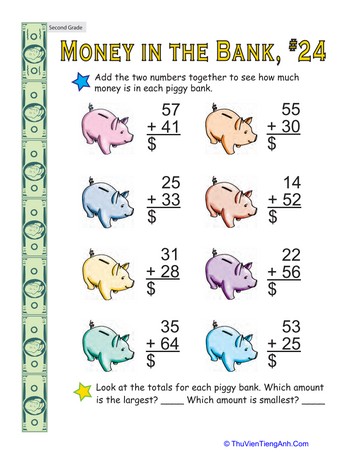 Money in the Bank: Two-Digit Addition #24