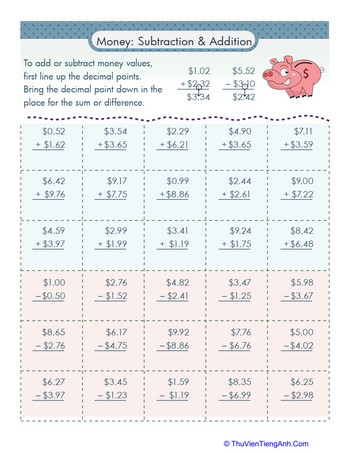 Money Addition and Subtraction