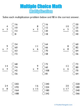 Multiple Choice Math: Multiplication