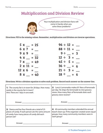 Multiplication and Division Review