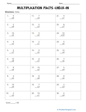 Multiplication Facts Check-In