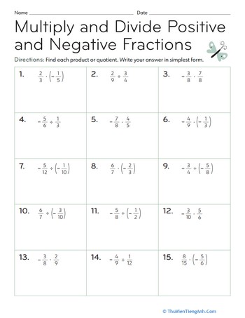 Multiply and Divide Positive and Negative Fractions