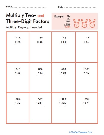 Multiply Two and Three-Digit Factors